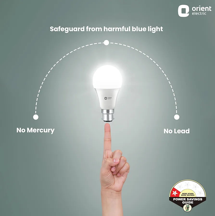 Orient Electric 9W High Glow LED bulb| 180-degree wide beam angle| Voltage surge protection up to 4 kV| 6500K, Cool White| B22d base| Made in India| Pack of 4