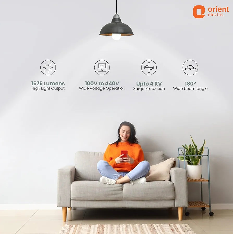 Orient Electric High Glo LED Bulb 15W, Cool white light, 6500K, B22d, Pack of 1