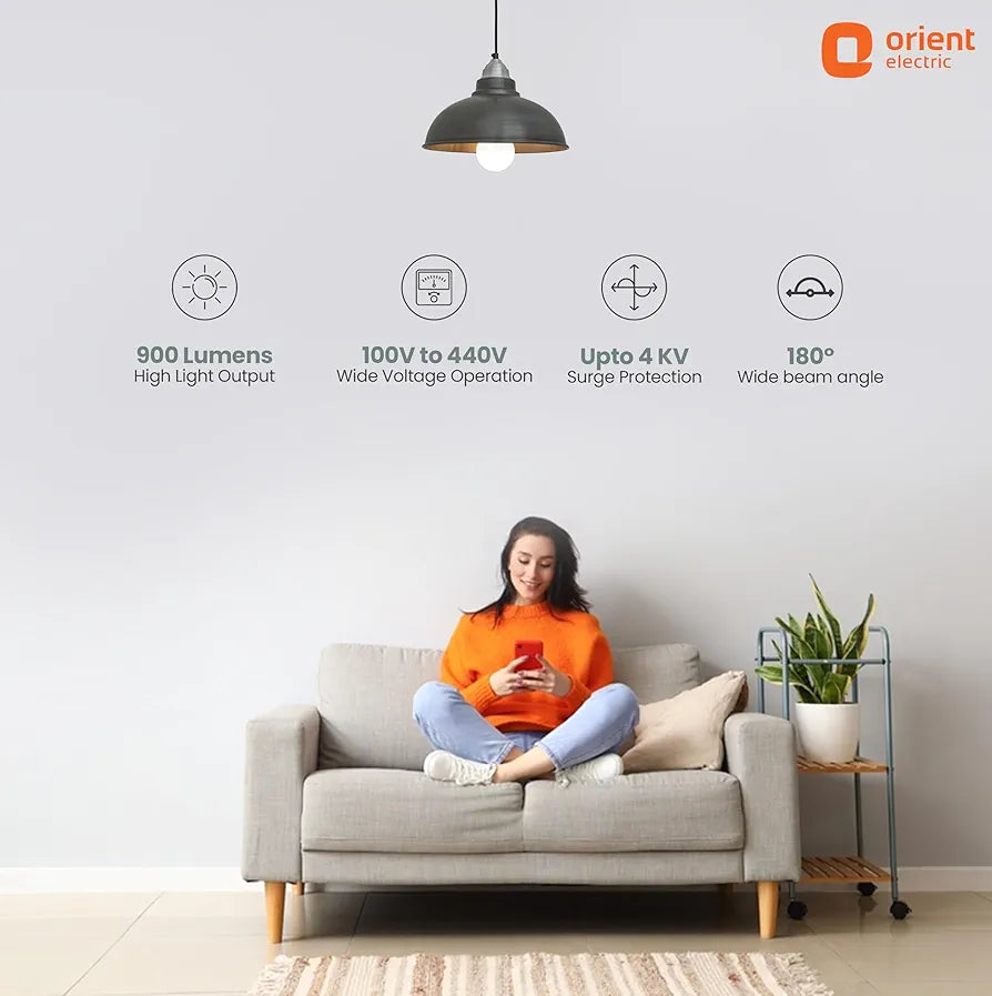 Orient Electric 9W High Glow LED bulb| 180-degree wide beam angle| Voltage surge protection up to 4 kV| 6500K, Cool White| B22d base| Made in India| Pack of 4