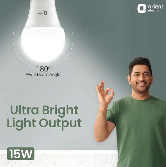Orient Electric High Glo LED Bulb 15W, Cool white light, 6500K, B22d, Pack of 1